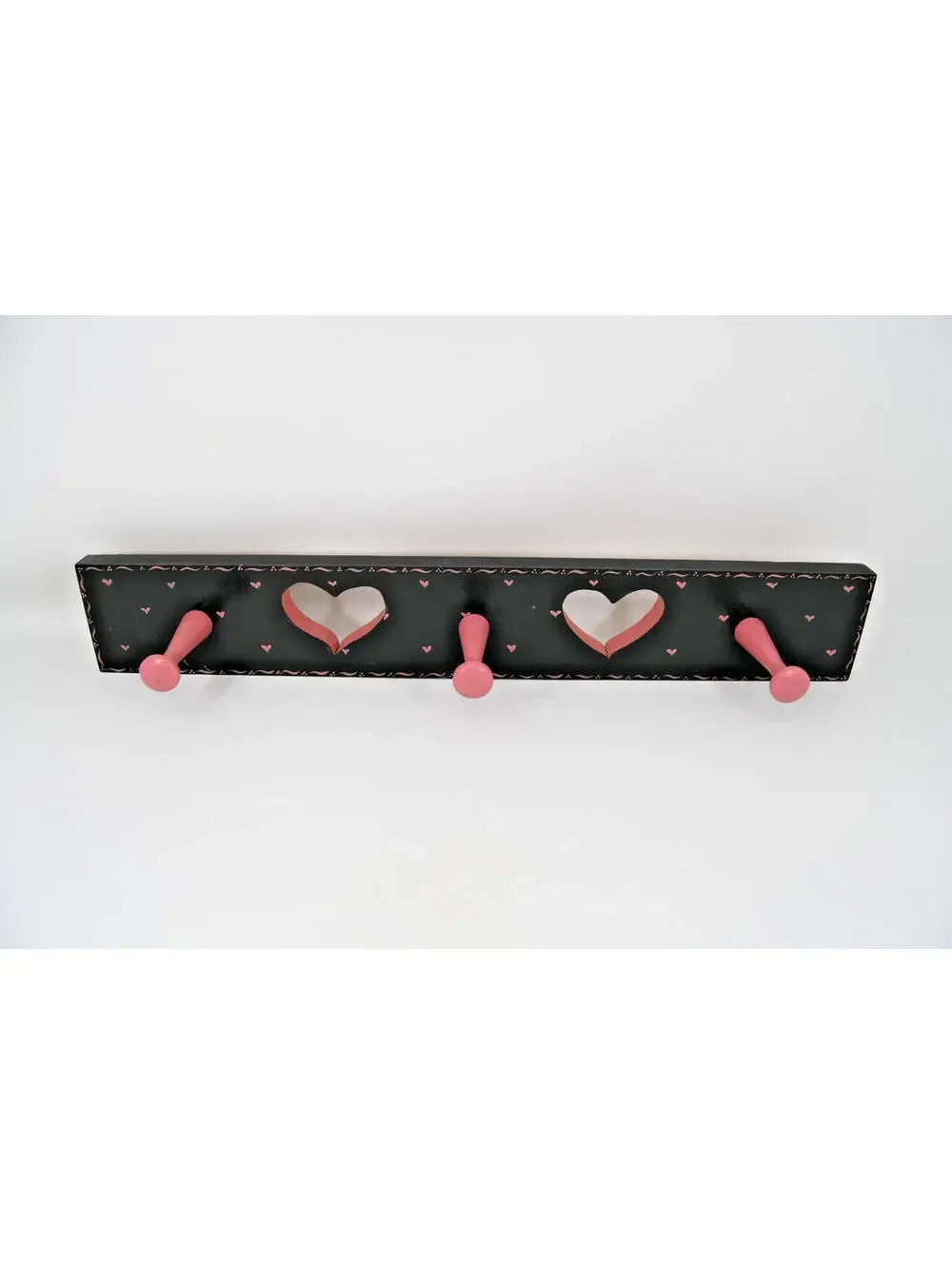 VTG Wood Heart Cutout Peg Rack Hook Cottage Folk Art Wall Decor Painted 80s 90s